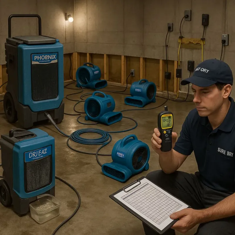 Structural Drying and Dehumidification process in Scenic Oaks, TX